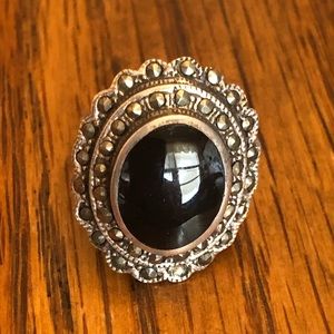 Vintage onyx and marcasite ring